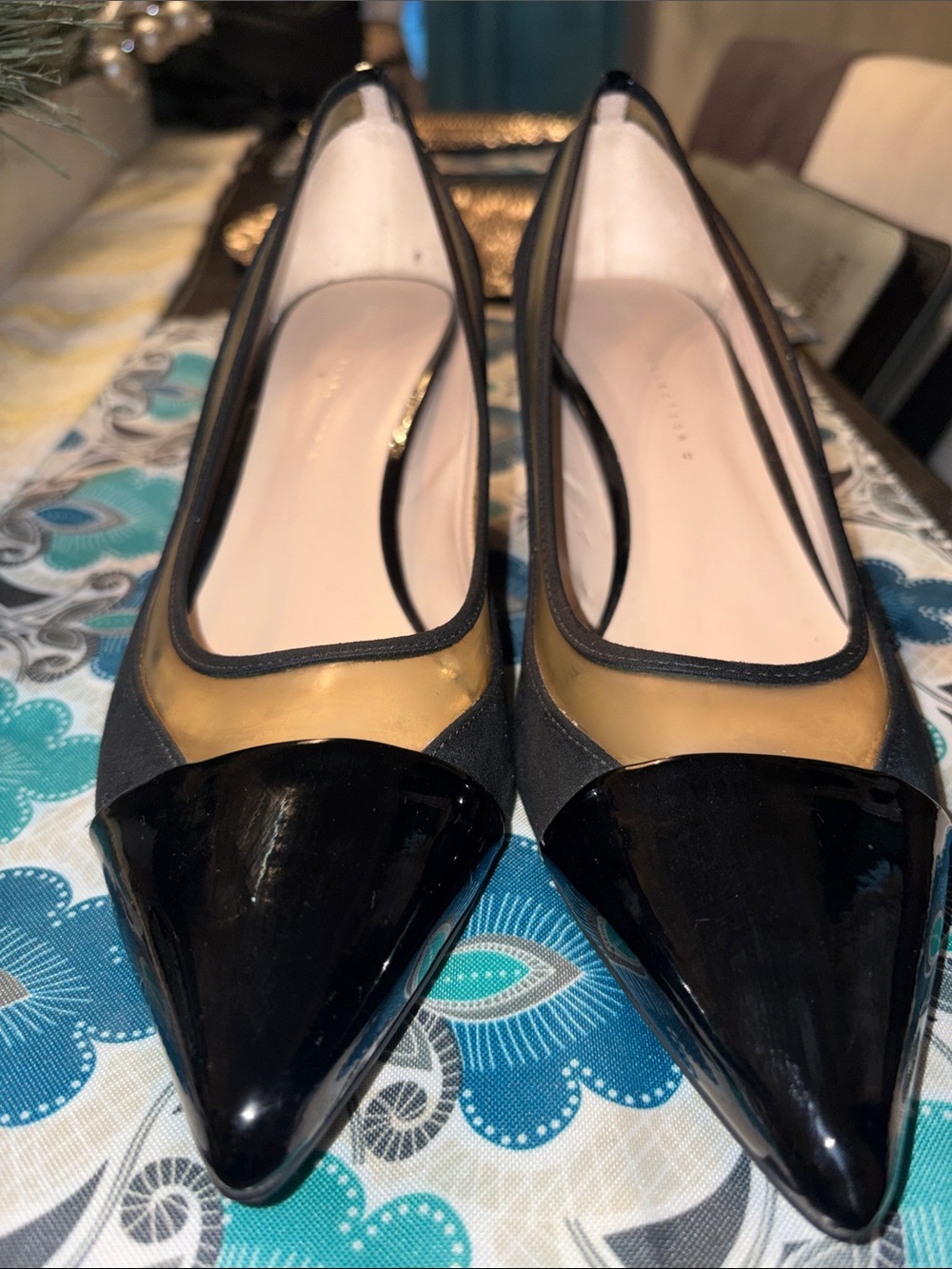 Zara Black and Gold Pointed Toe Heels